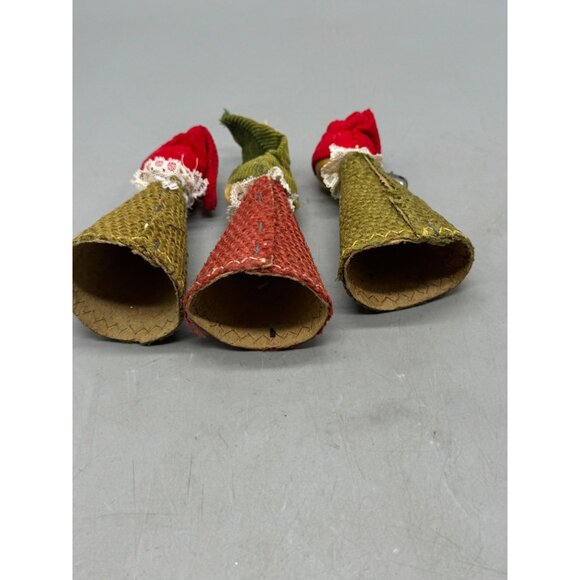 Vintage Handmade Cone-Shaped Christmas Elf Figurines Set Of 3 Red Green Hat READ - Picture 7 of 7